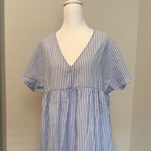 Blue & White Striped Maxi Dress | Short Sleeve V-Neck